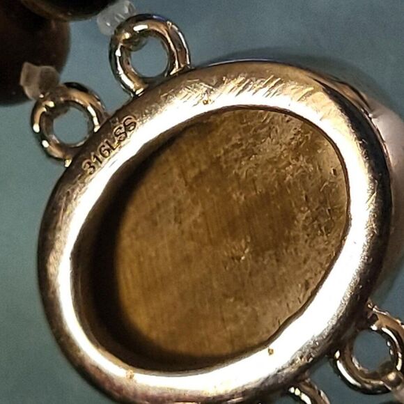 New, Stamped, Tiger's Eye Double Row Beaded Stretch Bracelet in Stainless Steel - Picture 7 of 9